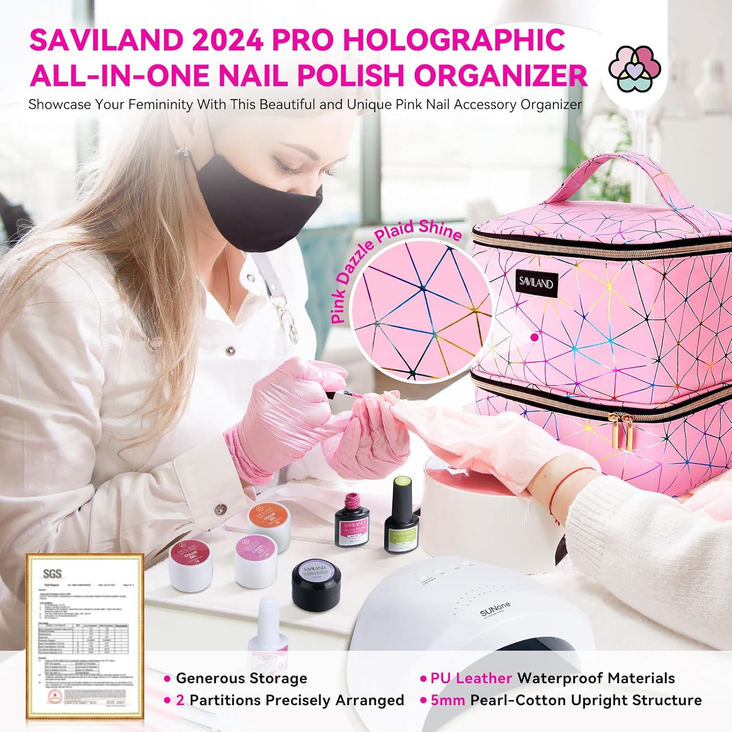SAVILAND PU Leather Nail Polish Organizer Bag for 30 Bottles & Lamp - Image 2