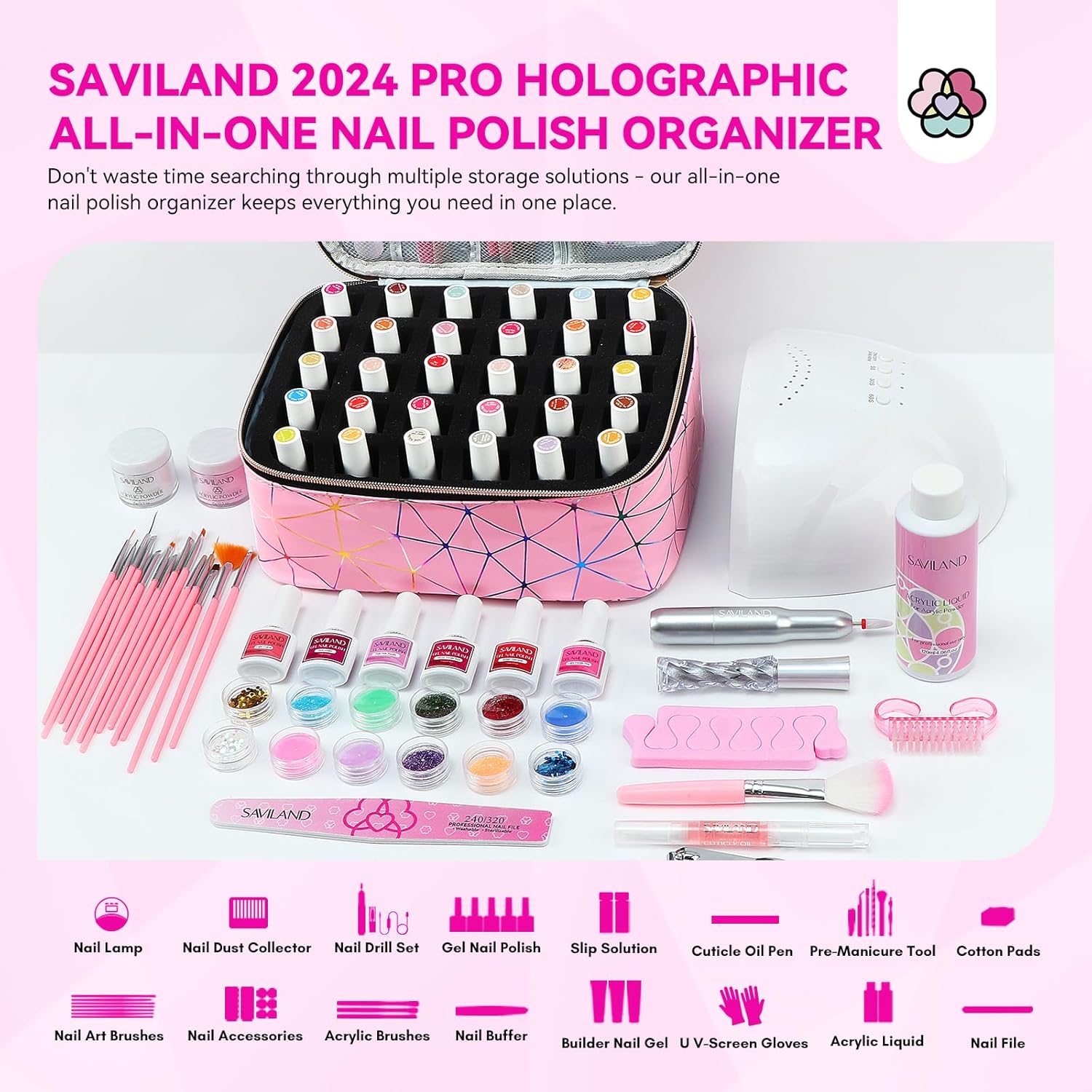SAVILAND PU Leather Nail Polish Organizer Bag for 30 Bottles & Lamp - Image 3