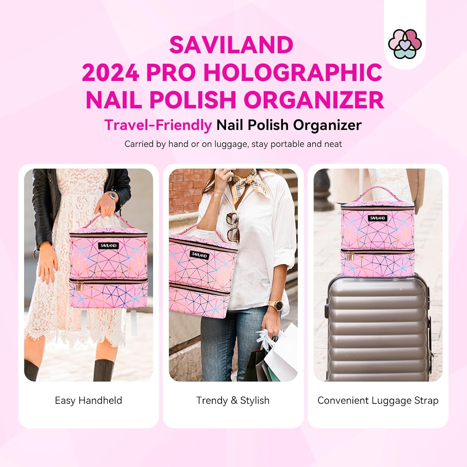 SAVILAND PU Leather Nail Polish Organizer Bag for 30 Bottles & Lamp - Image 7