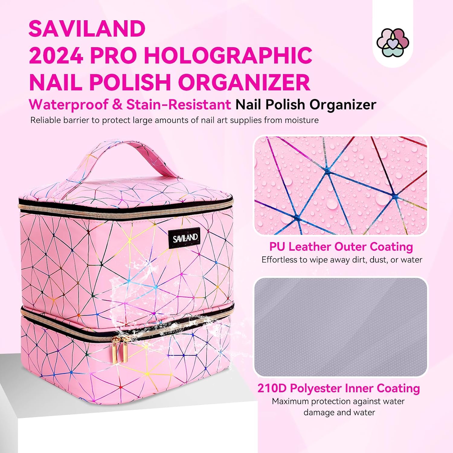 SAVILAND PU Leather Nail Polish Organizer Bag for 30 Bottles & Lamp - Image 5