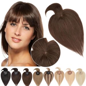SEGO Hair Toppers for Women Real Human Hair with Bangs Mono Base 10 Inch Clip In Bangs Wiglets Topper Hair Pieces for Women with Thinning Hair -Medium Chocolate Brown