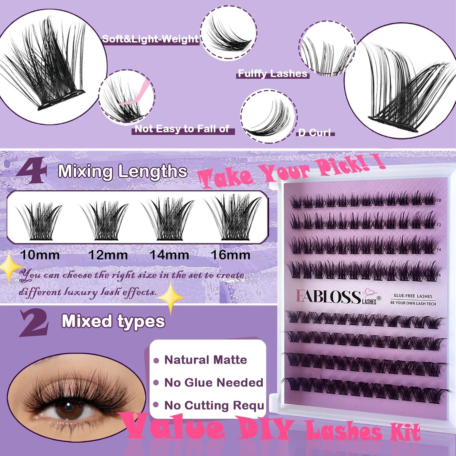 96Pcs Self Adhesive D Curl Eyelashes Kit – Reusable, No Glue, DIY for Beginners - Image 4