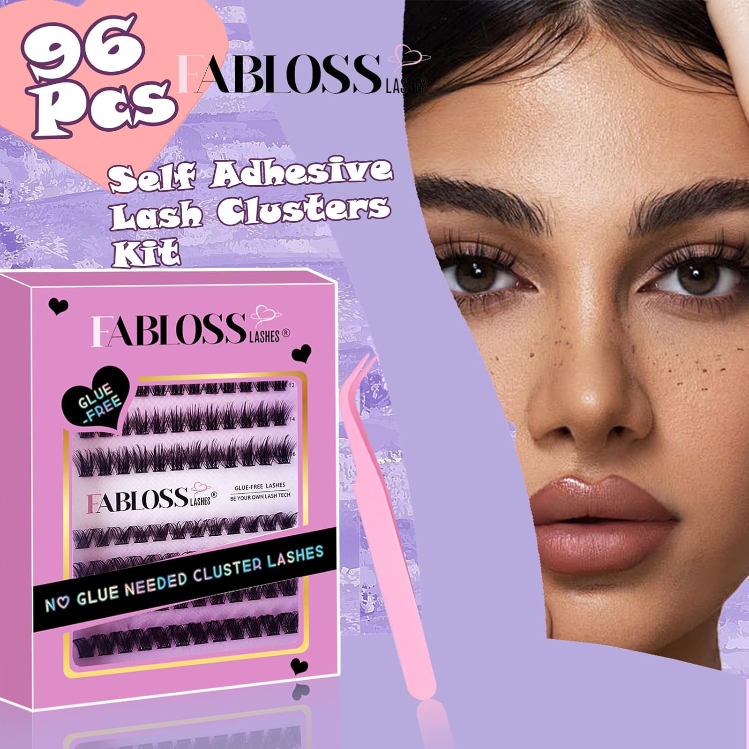 96Pcs Self Adhesive D Curl Eyelashes Kit – Reusable, No Glue, DIY for Beginners - Image 2