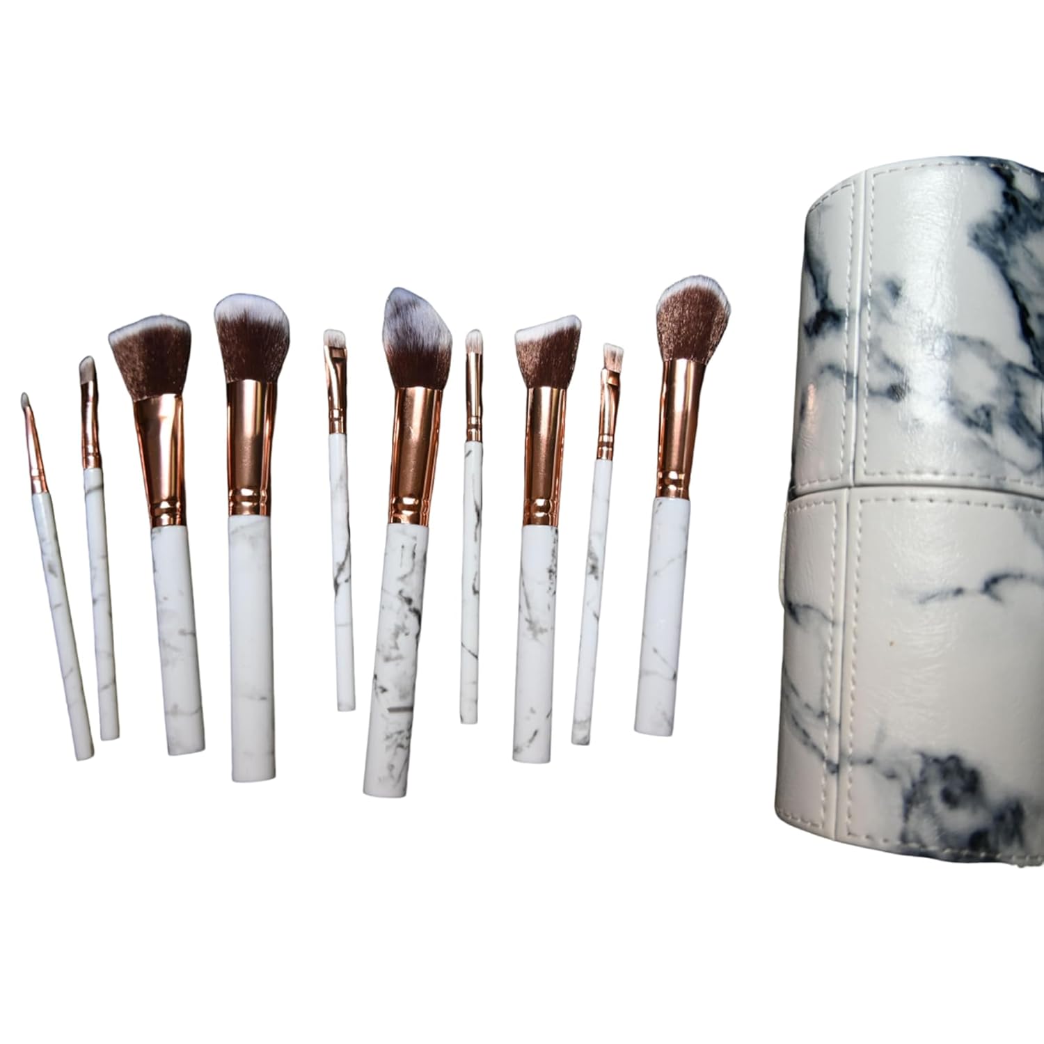 10-Piece Marble Makeup Brush Set with Soft Synthetic Bristles and Bucket Box - Image 2