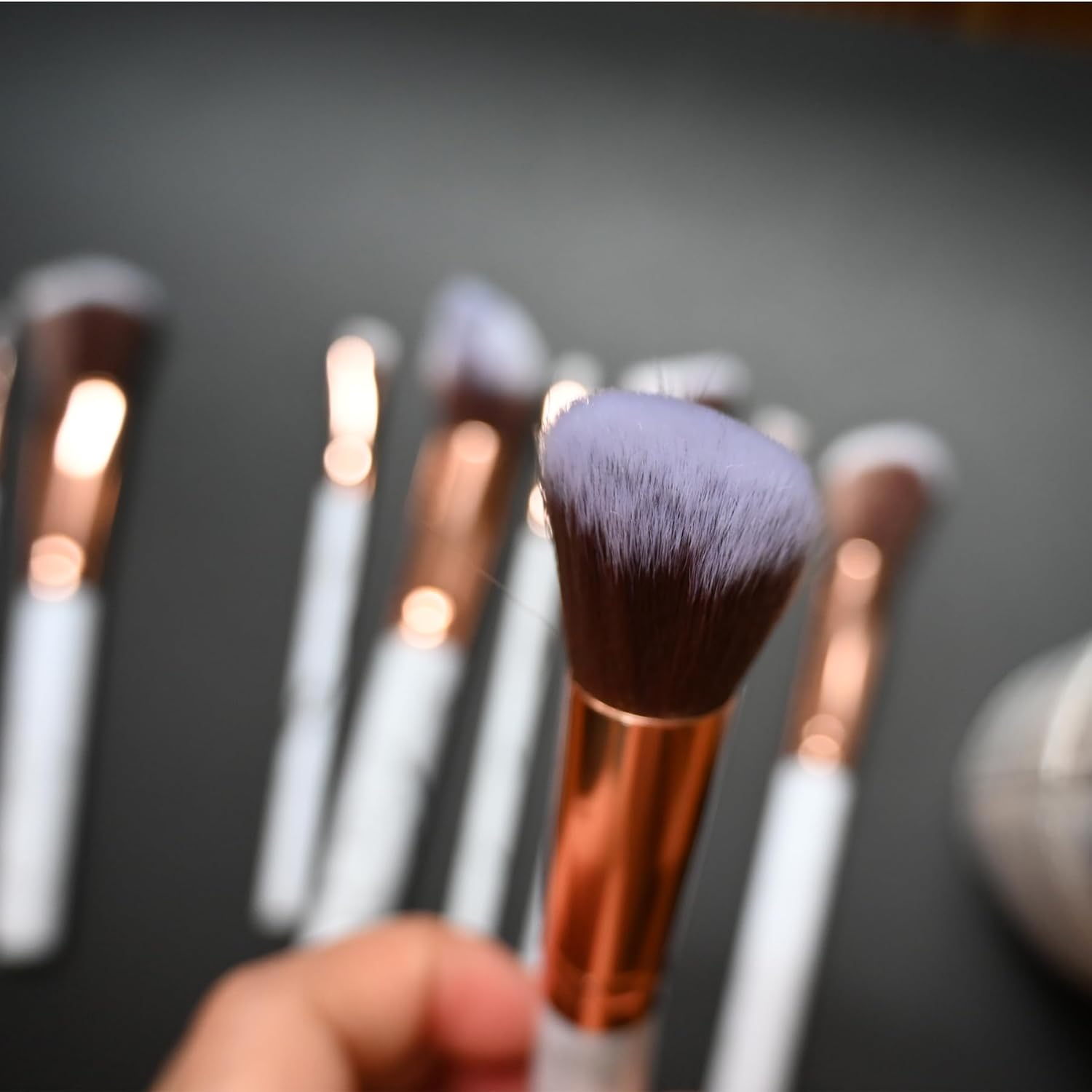 10-Piece Marble Makeup Brush Set with Soft Synthetic Bristles and Bucket Box - Image 4