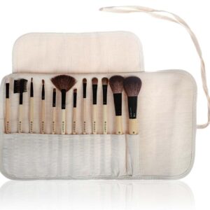 SHANY Professional 12 Piece Natural Hair Cosmetics Bamboo Brush Set with Microfiber Rolling Pouch and Instructions