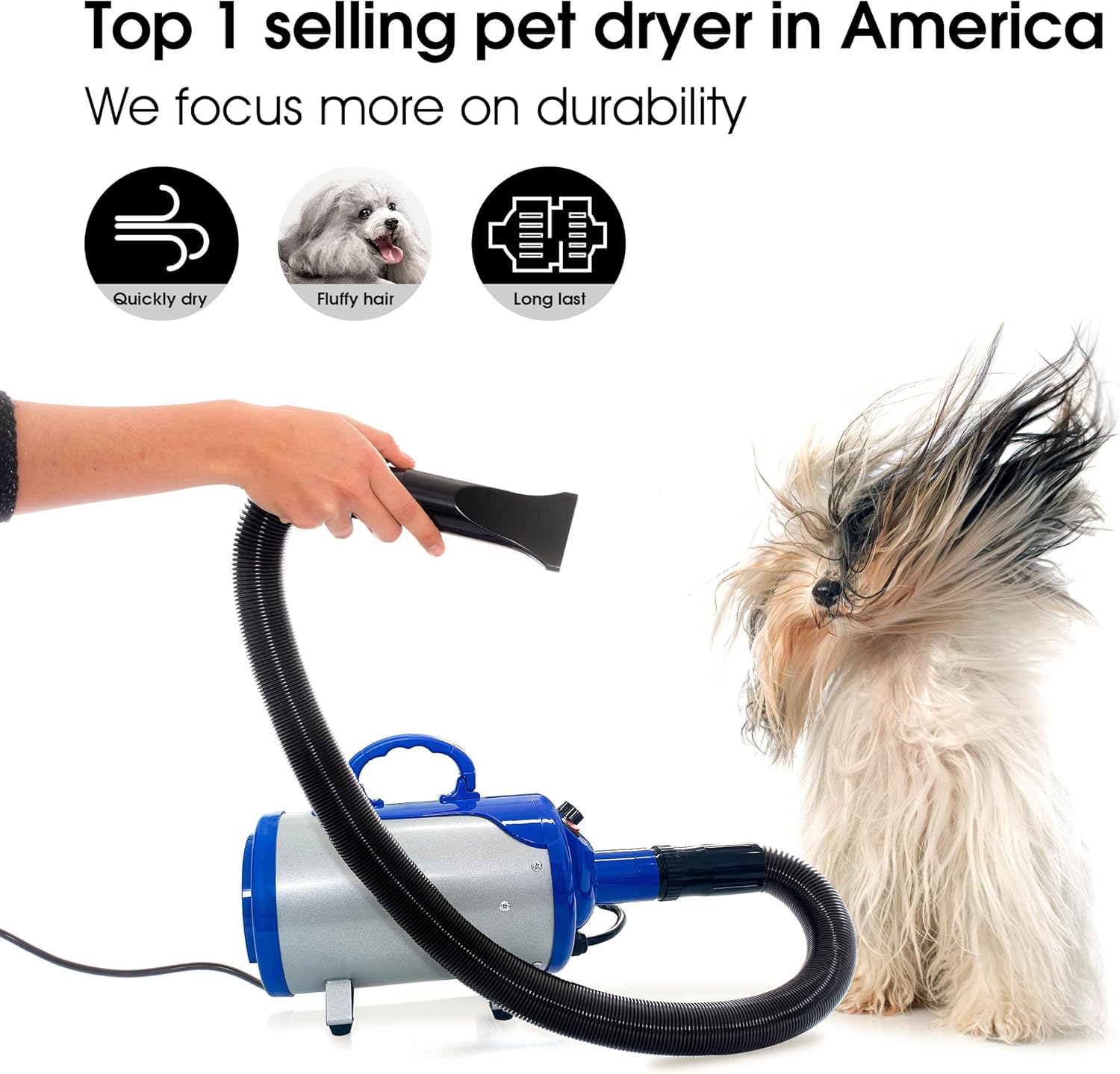 SHELANDY Blue Pet Hair Dryer Blower with Heater for Dog Grooming - Image 2