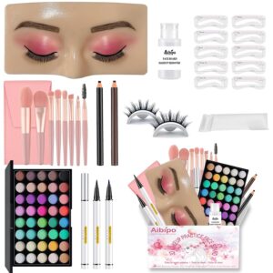 Silicone Makeup Practice Face Board Kit for Students with Brushes and Stencils