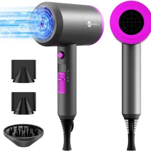 Slopehill Professional Ionic Hair Dryer, Powerful 1800W Fast Drying Low Noise Blow Dryer with 2 Concentrator Nozzle 1 Diffuser Attachments for Home Salon Travel