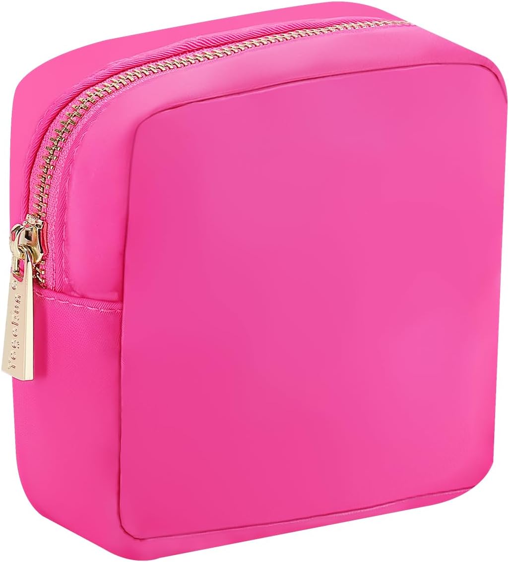 Small Coins Pouch for Purse Mini Makeup Bag Women Toiletry Kit Nylon Cosmetic Pouch Bag with Zipper Pocket (S, HotPink)