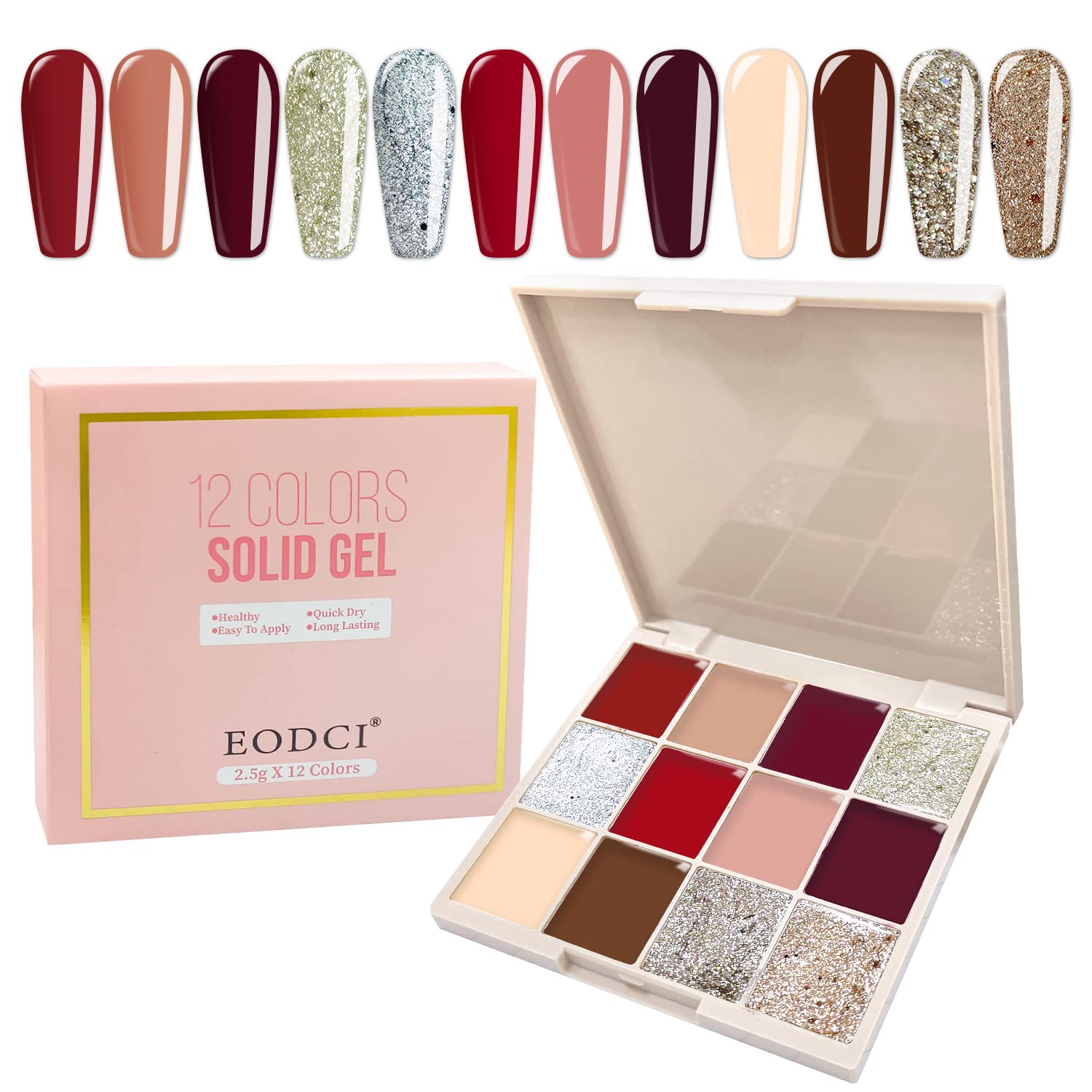 12-Color Solid Gel Nail Polish Kit, Nude Brown Red Series for Gifts