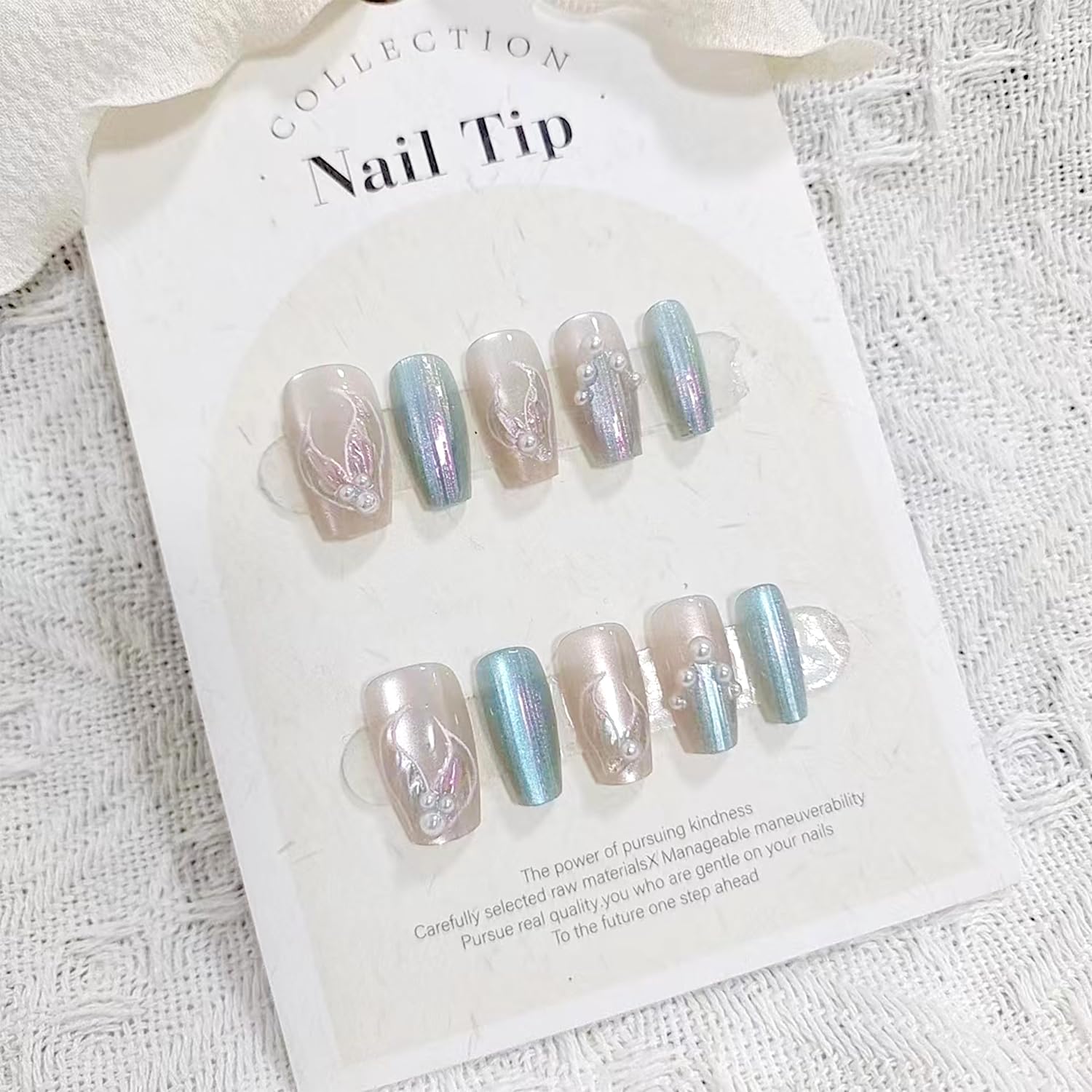 Medium Square Press-On Nails, Mermaid Pattern, 24 Pcs Acrylic Set (B866-001) - Image 4