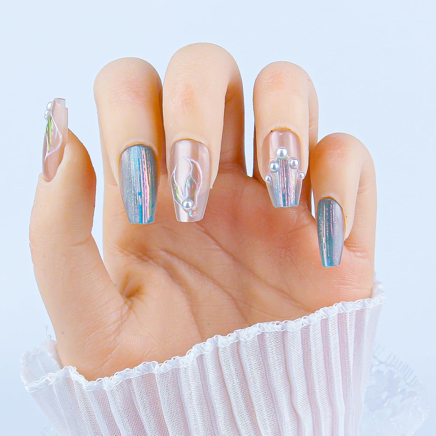 Medium Square Press-On Nails, Mermaid Pattern, 24 Pcs Acrylic Set (B866-001) - Image 3