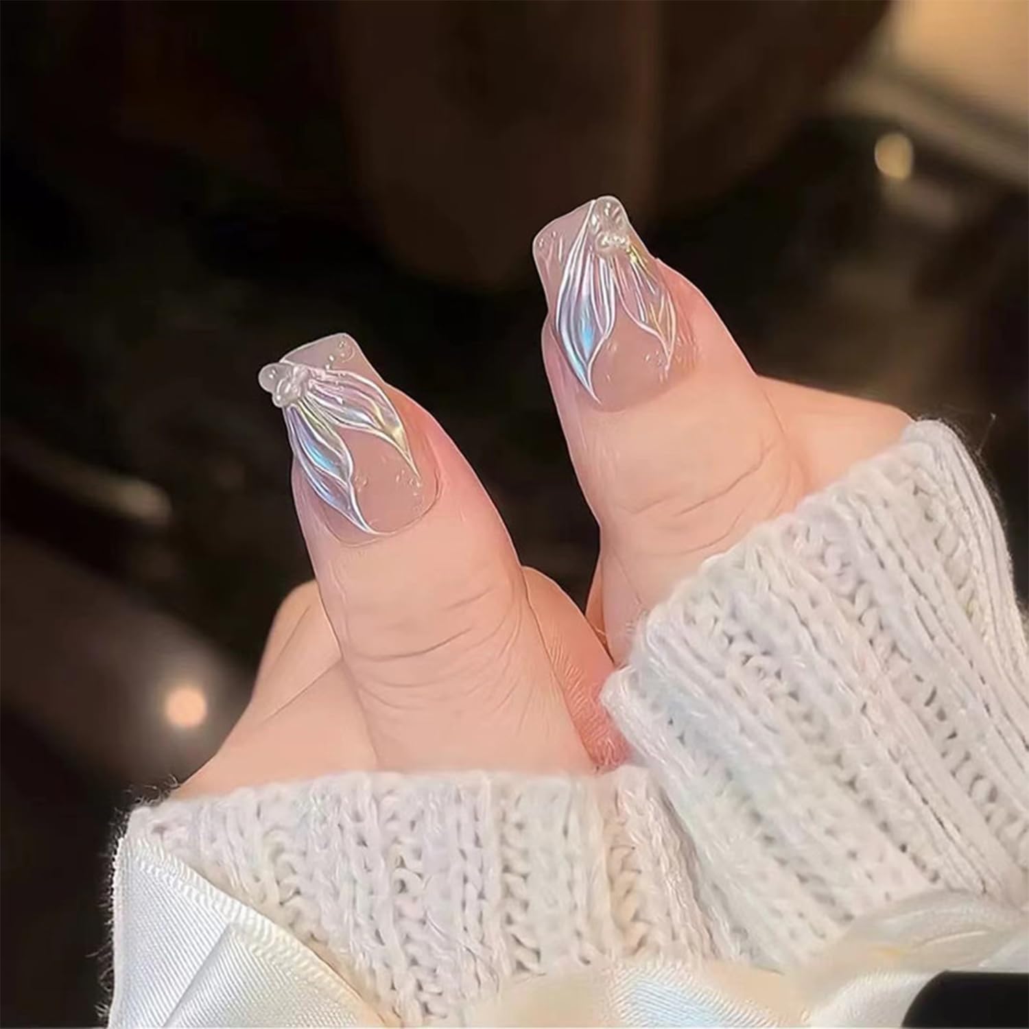Medium Square Press-On Nails, Mermaid Pattern, 24 Pcs Acrylic Set (B866-001) - Image 2