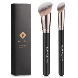 TEOYALL 2PCS Angled Kabuki Brush Set for Blending Liquid, Cream & Powder