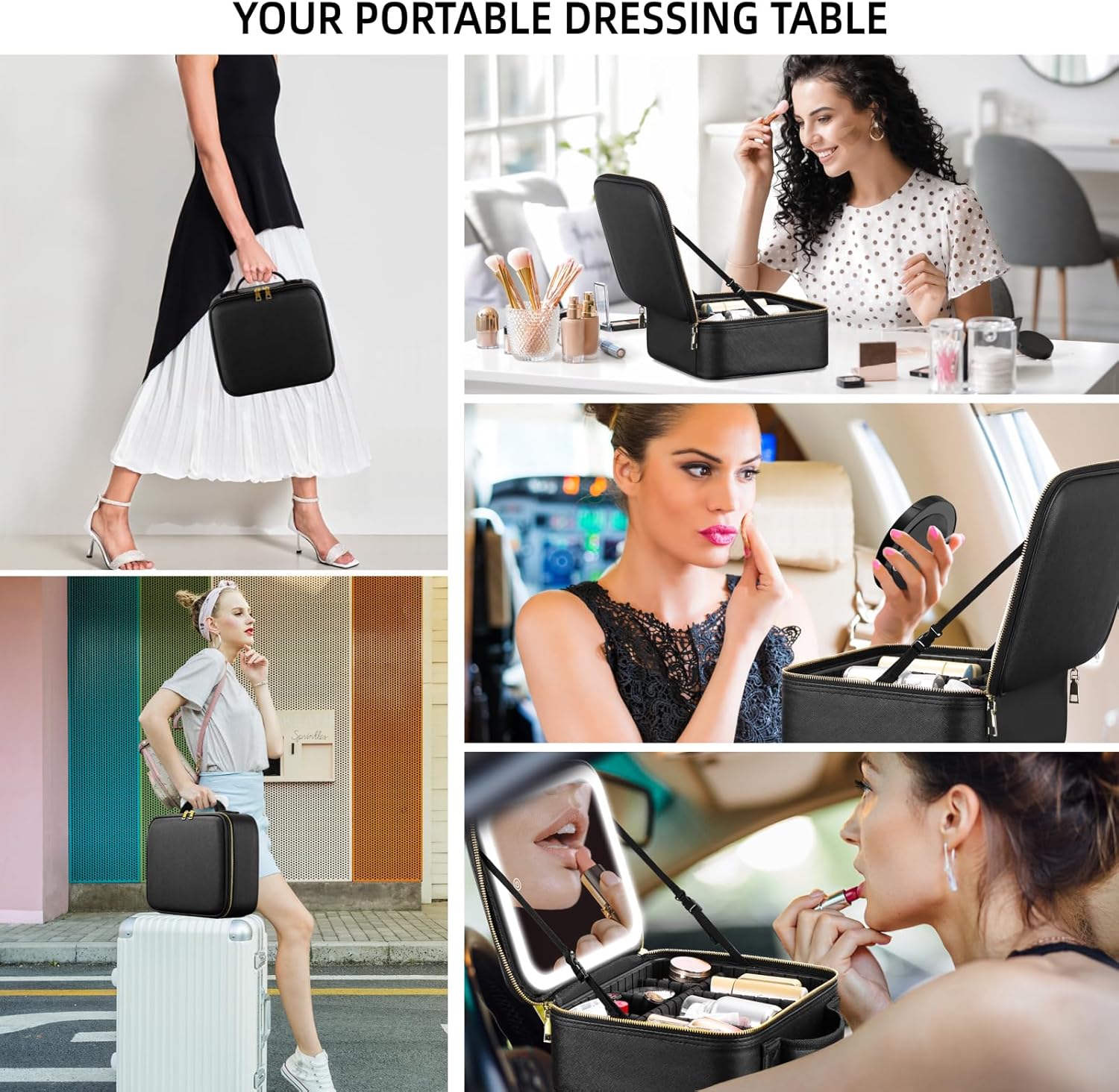 Large LED Lighted Travel Makeup Bag with Adjustable Dividers and Detachable 10x Magnifying Mirror - Image 6