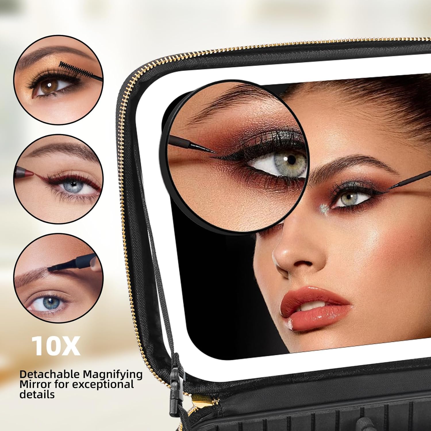 Large LED Lighted Travel Makeup Bag with Adjustable Dividers and Detachable 10x Magnifying Mirror - Image 7