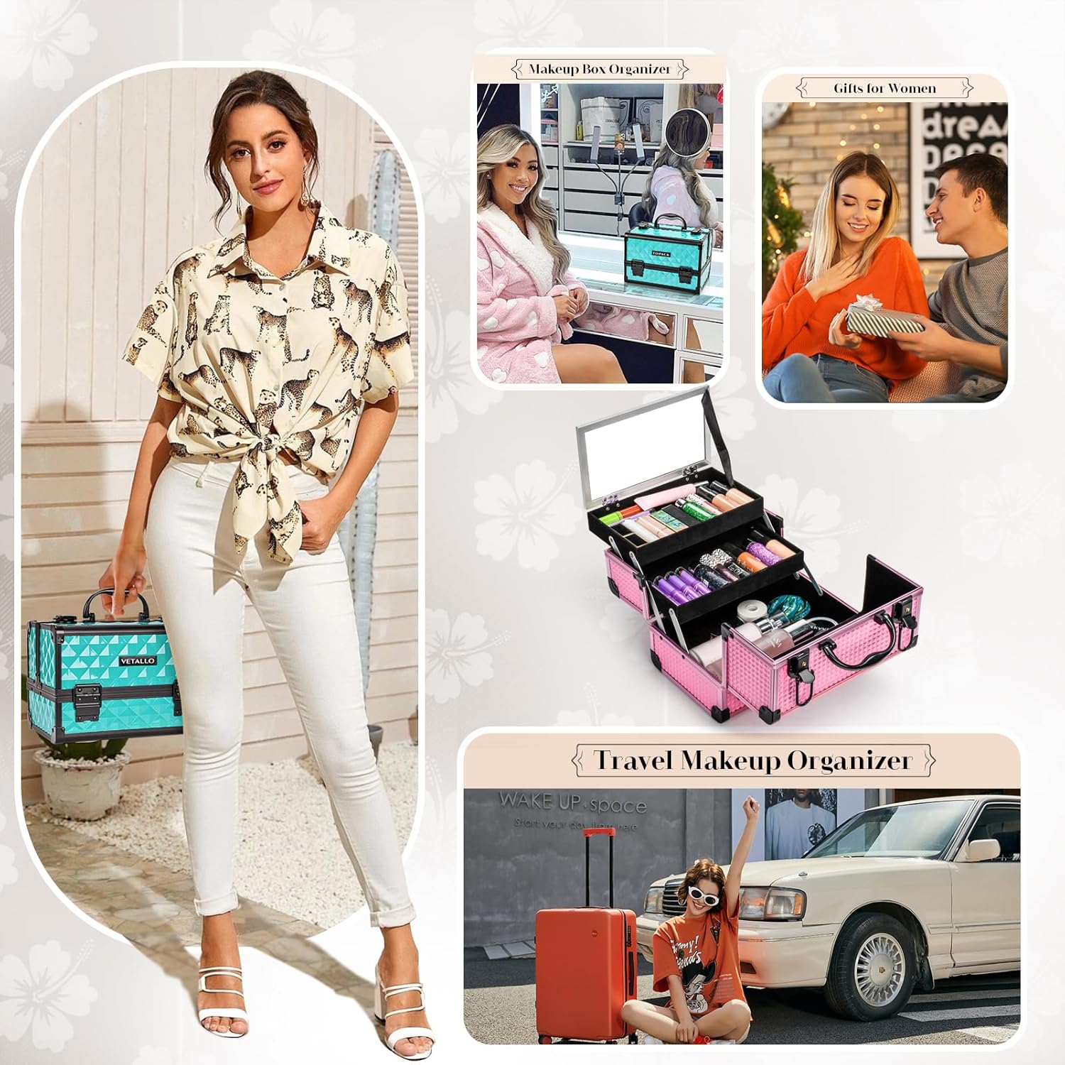 Lockable Red Travel Makeup Box with Mirror, Large Organizer & Gift for Her - Image 6