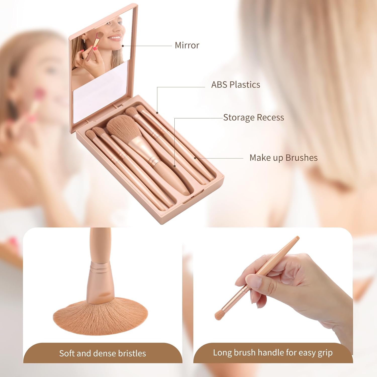 Apricot Travel Makeup Brush Set Mini Eyeshadow Kit Soft Brushes Compact Size - Image 6
