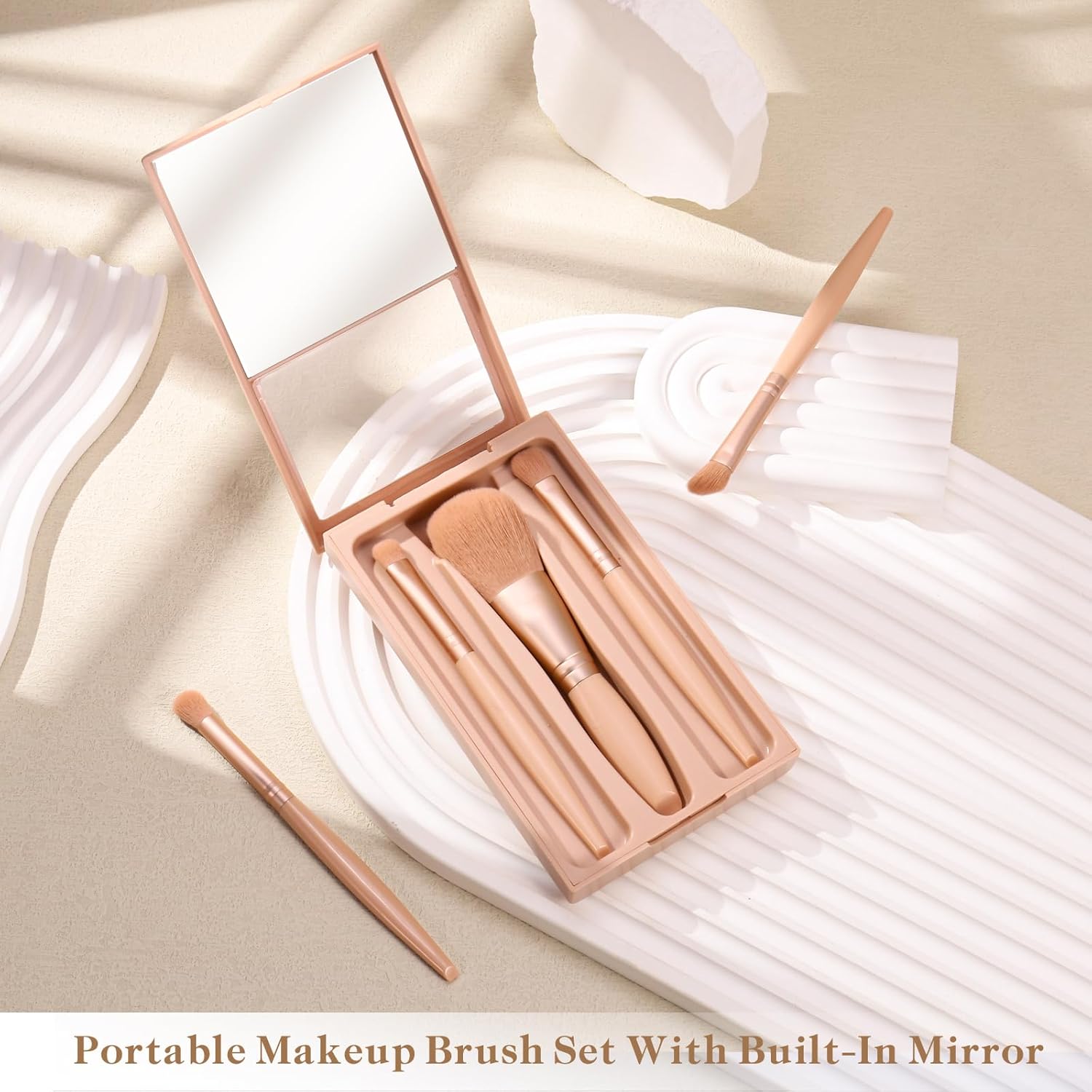 Apricot Travel Makeup Brush Set Mini Eyeshadow Kit Soft Brushes Compact Size - Image 2