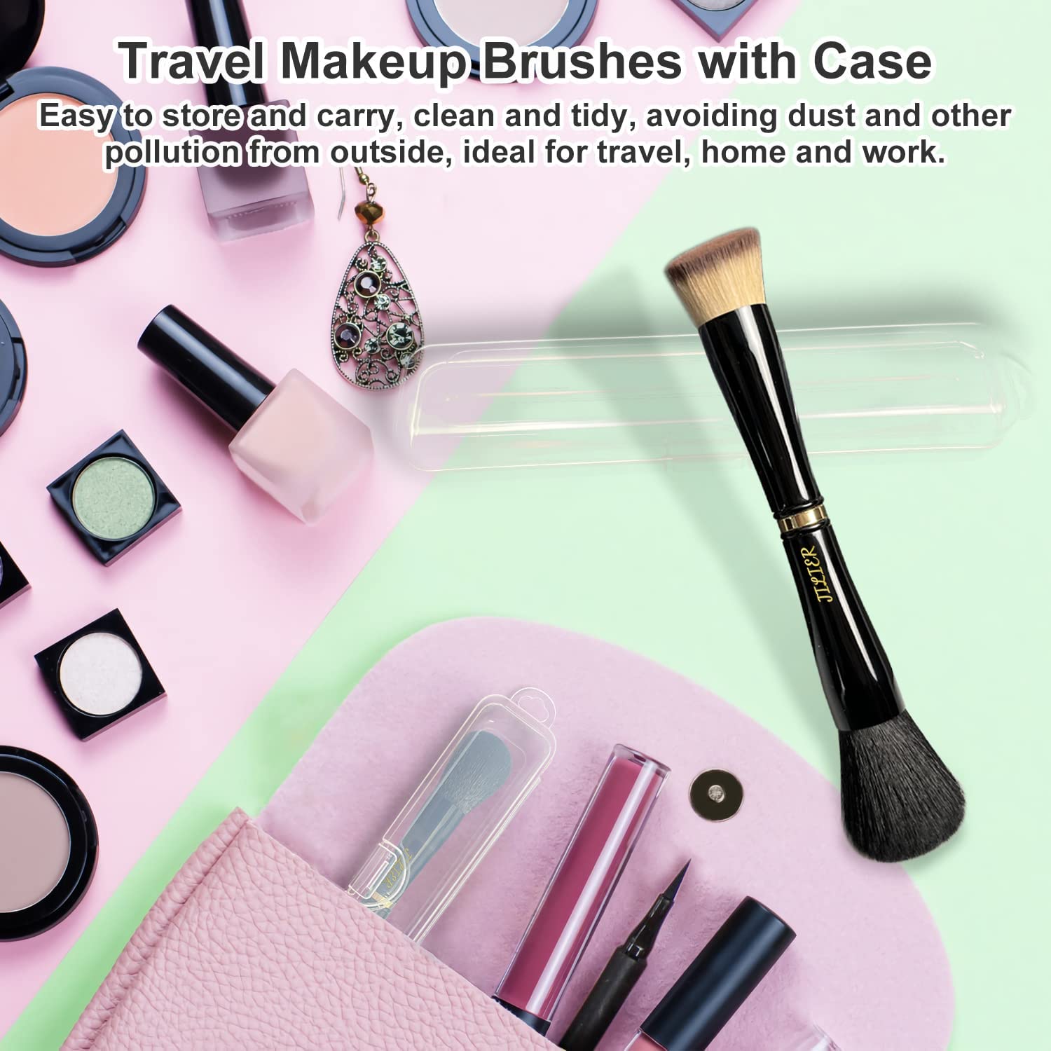 4-in-1 Travel Makeup Brush Set with Case: Powder, Foundation, Eyeshadow, Concealer Brushes - Image 5