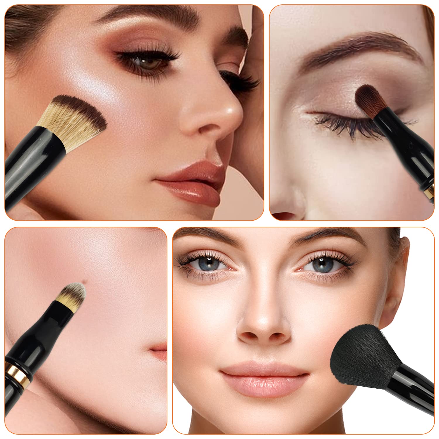 4-in-1 Travel Makeup Brush Set with Case: Powder, Foundation, Eyeshadow, Concealer Brushes - Image 4