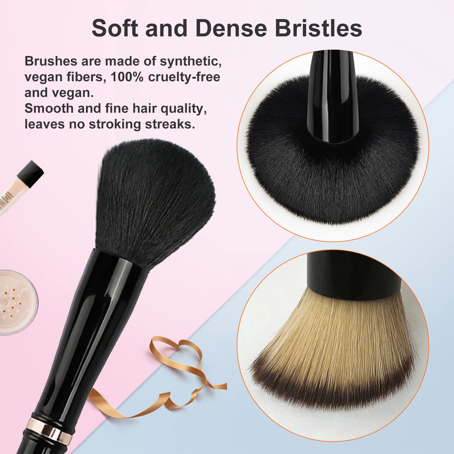 4-in-1 Travel Makeup Brush Set with Case: Powder, Foundation, Eyeshadow, Concealer Brushes - Image 3