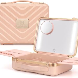 Portable Makeup Train Case with Mirror, LED Light, 10X Magnification - Nude
