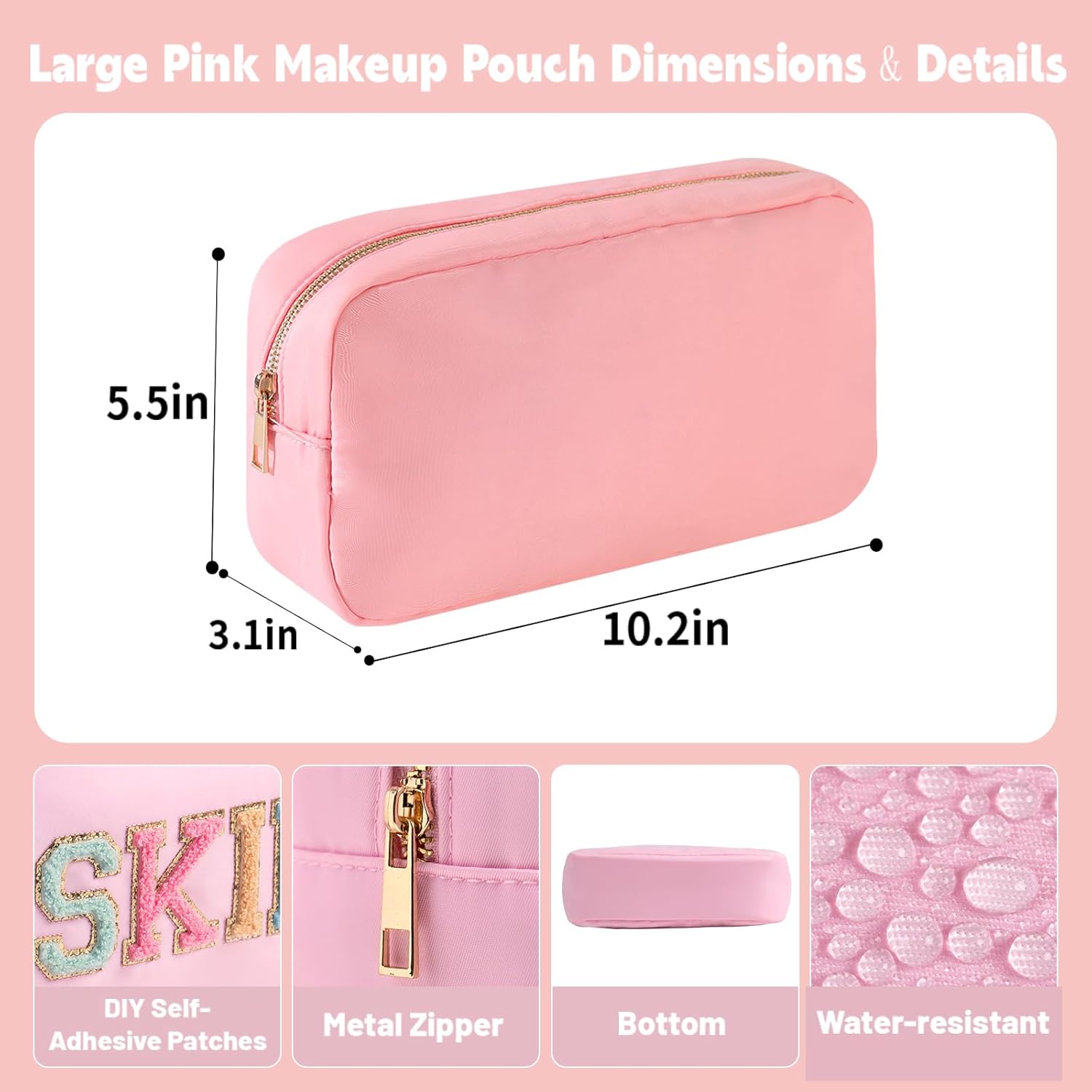 Travel Size Toiletries Kit Makeup Bag Pouch for Purse Women Suncren Bag Nylon Cosmetic Pouch with Zipper Pocket (Pink,M) - Image 5