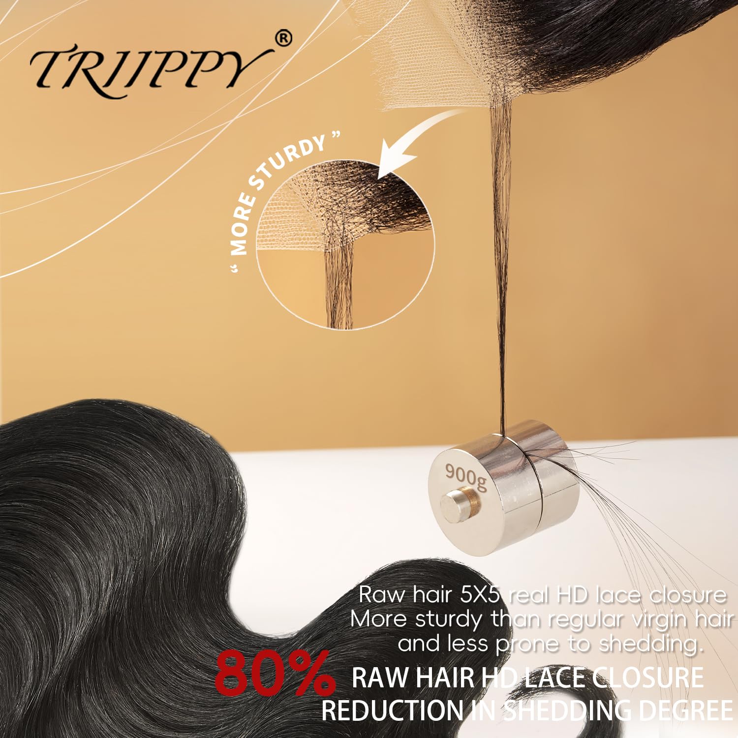 Triippy Raw Hair 18'' Body Wave 2x6 HD Lace Closure, Less Shedding - Image 4