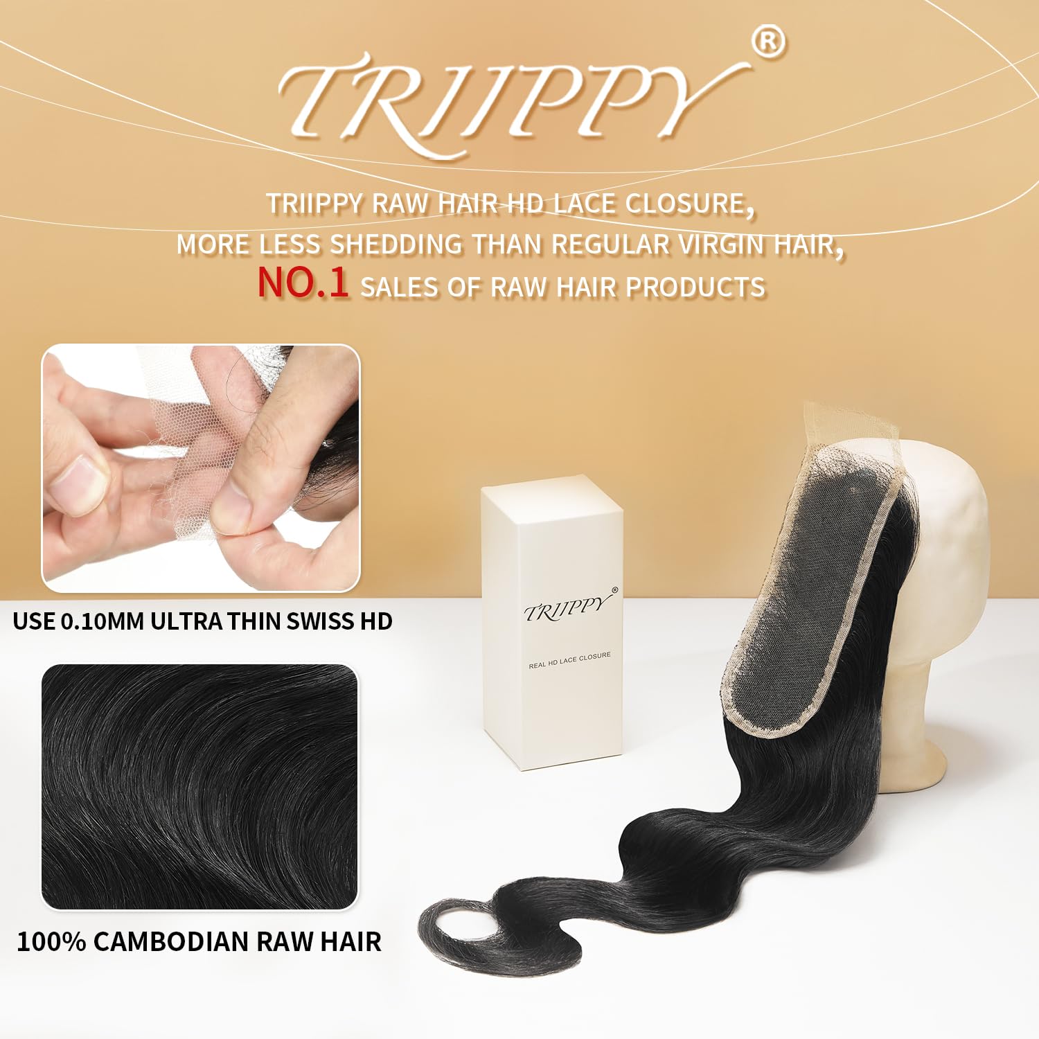 Triippy Raw Hair 18'' Body Wave 2x6 HD Lace Closure, Less Shedding - Image 2