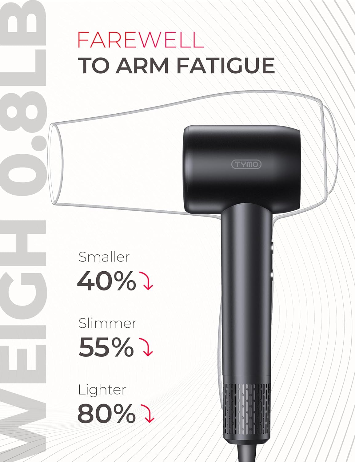 TYMO Portable Hair Dryer Compact - Lightweight High Speed Ionic Blow Dryer for 5X Faster Drying & Shinier Hair, Professional Travel Hair Dryer, 4 Temps & 2 Speeds, Quiet Hair Dryer for Women - Image 3
