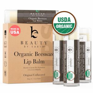 USDA Organic Lip Balm 4-Pack - Unflavored, Natural, USA Made, Stocking Stuffers