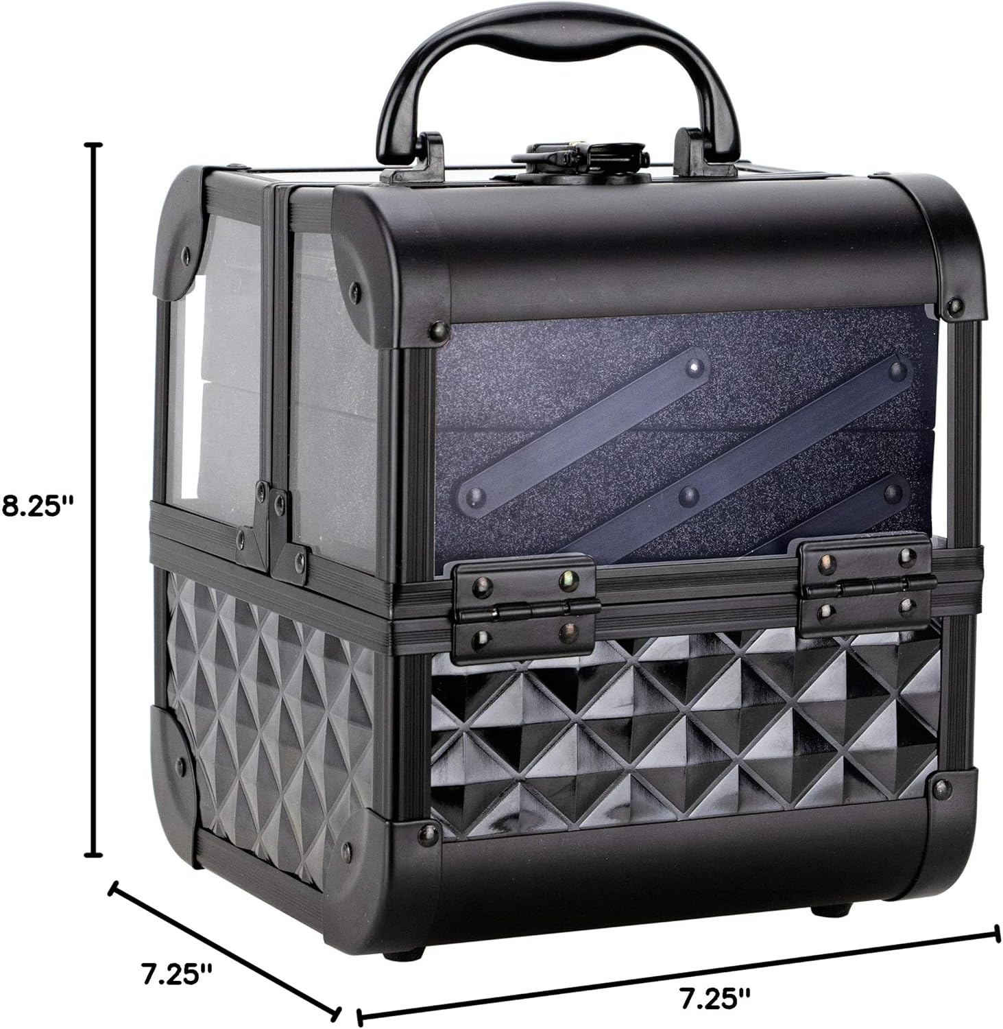 Ver Beauty VK005 Mini Black Diamond Train Case Organizer with Two Shelves and Mirror - Image 9