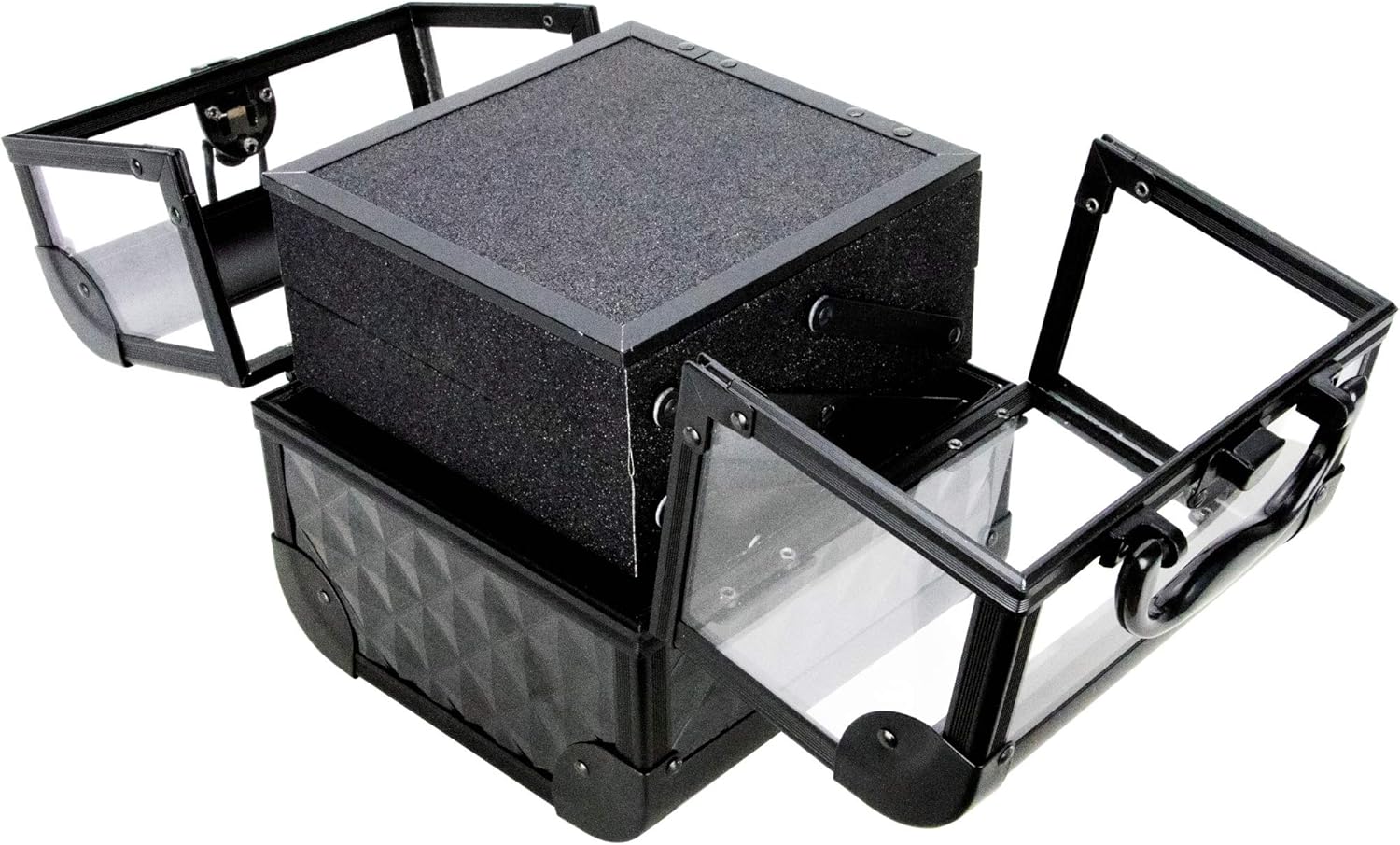 Ver Beauty VK005 Mini Black Diamond Train Case Organizer with Two Shelves and Mirror - Image 7