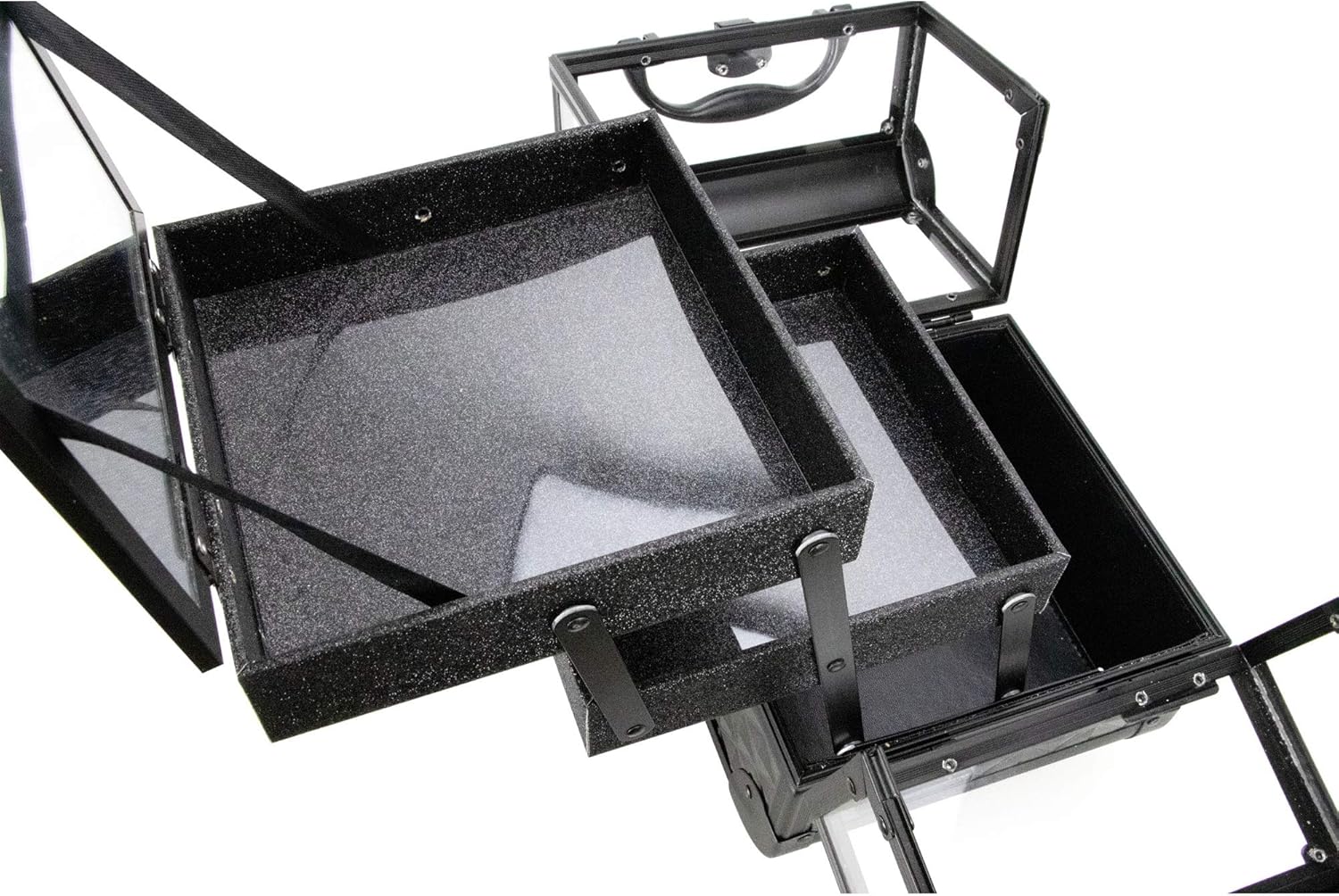 Ver Beauty VK005 Mini Black Diamond Train Case Organizer with Two Shelves and Mirror - Image 6