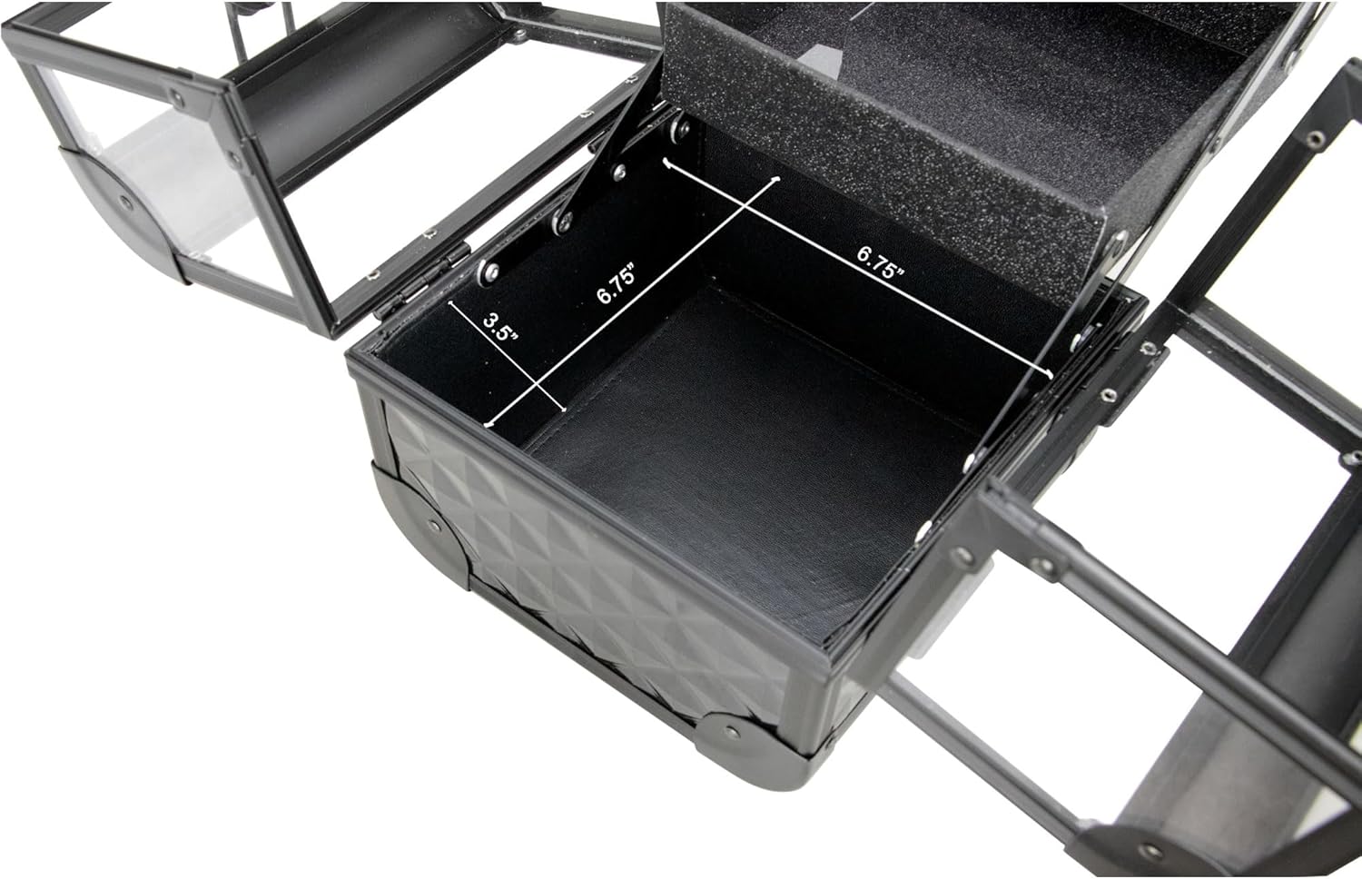 Ver Beauty VK005 Mini Black Diamond Train Case Organizer with Two Shelves and Mirror - Image 5