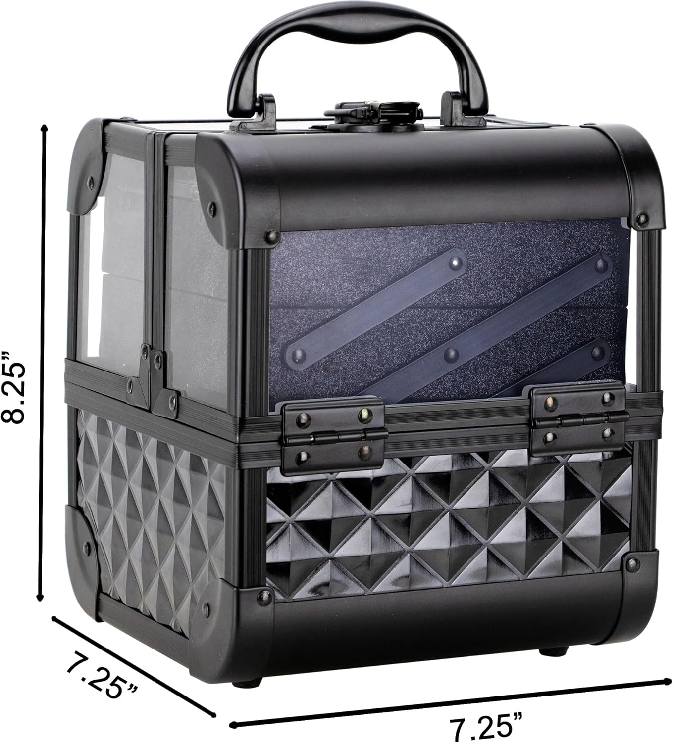 Ver Beauty VK005 Mini Black Diamond Train Case Organizer with Two Shelves and Mirror - Image 3