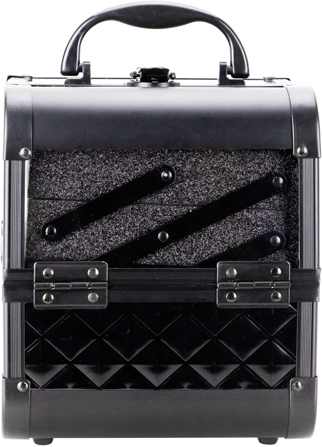 Ver Beauty VK005 Mini Black Diamond Train Case Organizer with Two Shelves and Mirror - Image 2