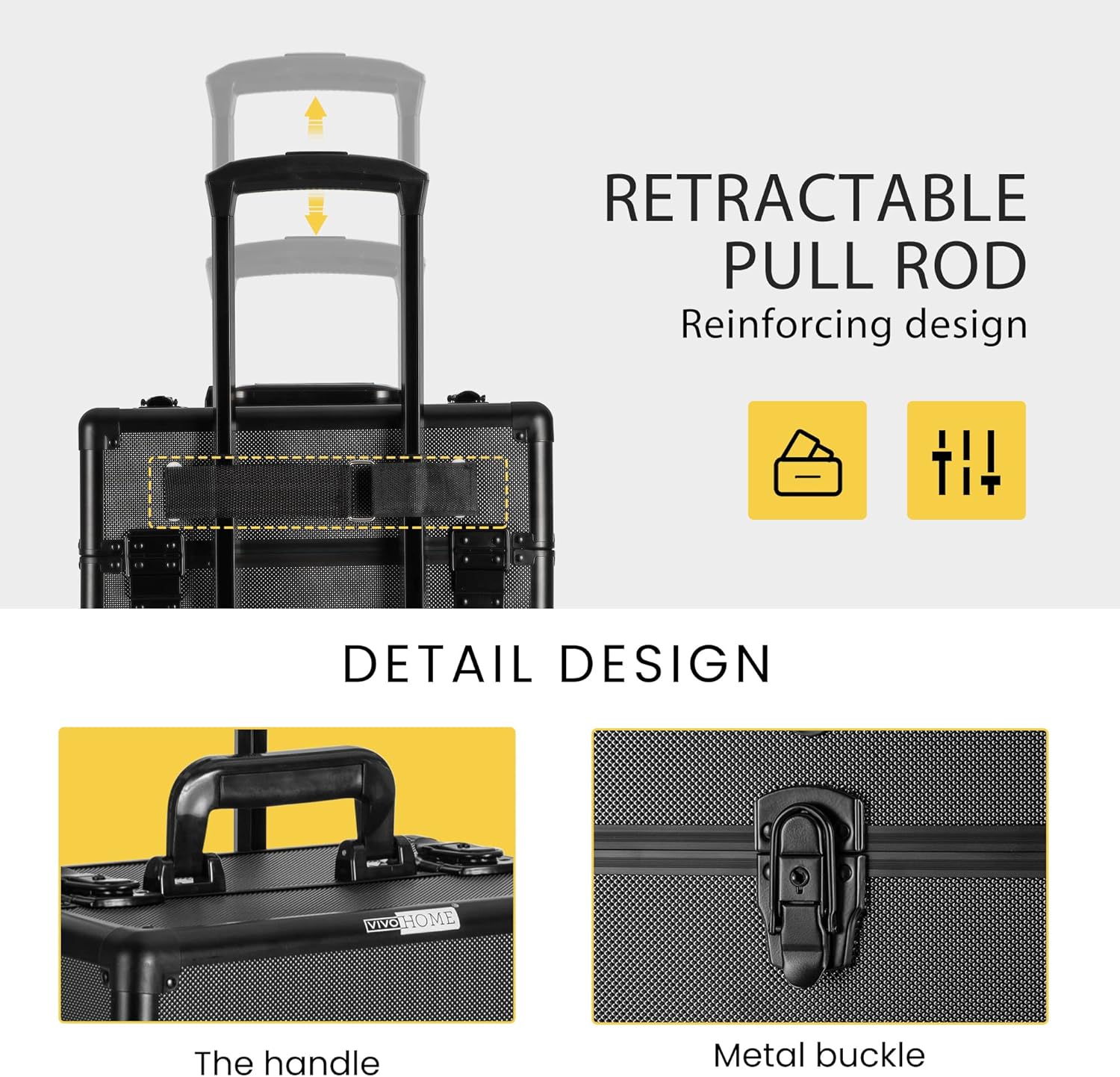 VIVOHOME 4-in-1 Makeup Rolling Train Case with Shoulder Straps and Keys, Black - Image 5