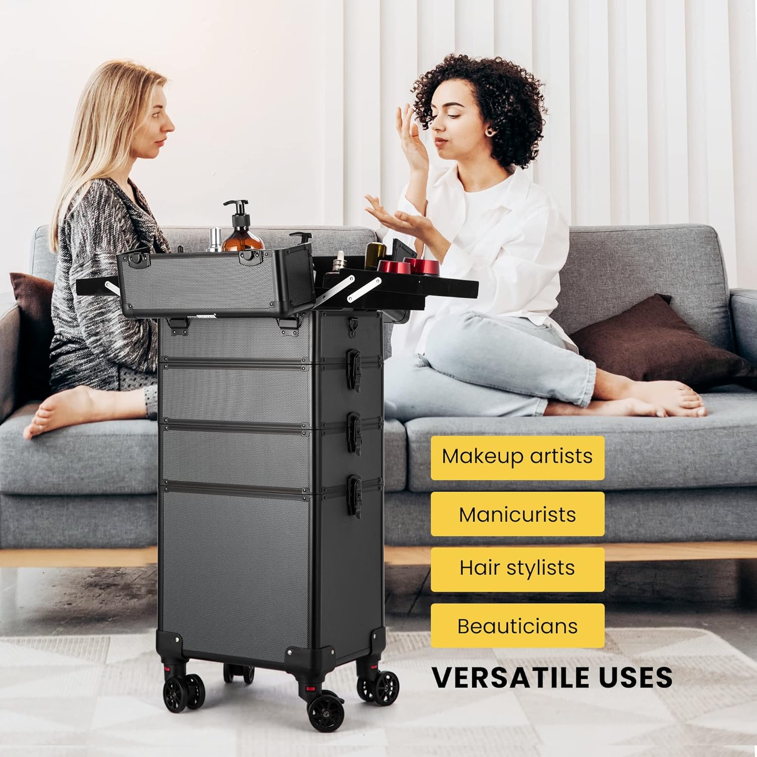 VIVOHOME 4-in-1 Makeup Rolling Train Case with Shoulder Straps and Keys, Black - Image 2