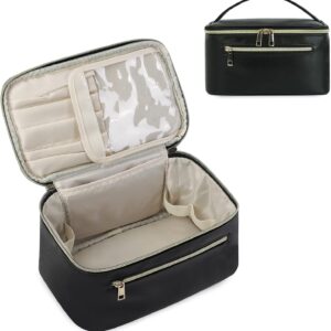Wandering Nature Vegan Leather Makeup Bag Organizer for Women, Black