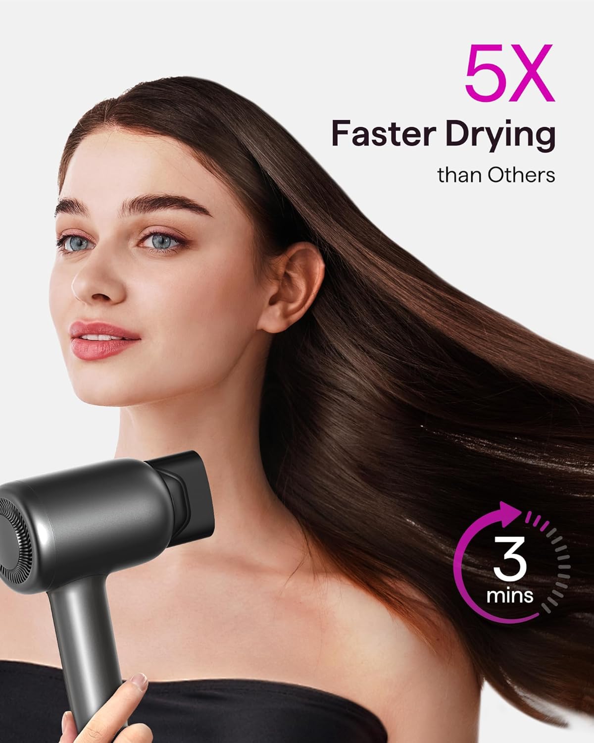 Wavytalk Ionic Hair Dryer 110,000 RPM, Diffuser, 2 Attachments, 3 Speeds/Temps - Image 2
