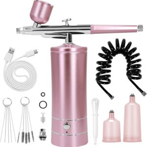 Wireless Airbrush Kit with Compressor for Nail Art, Makeup, Cake Decor (Pink)