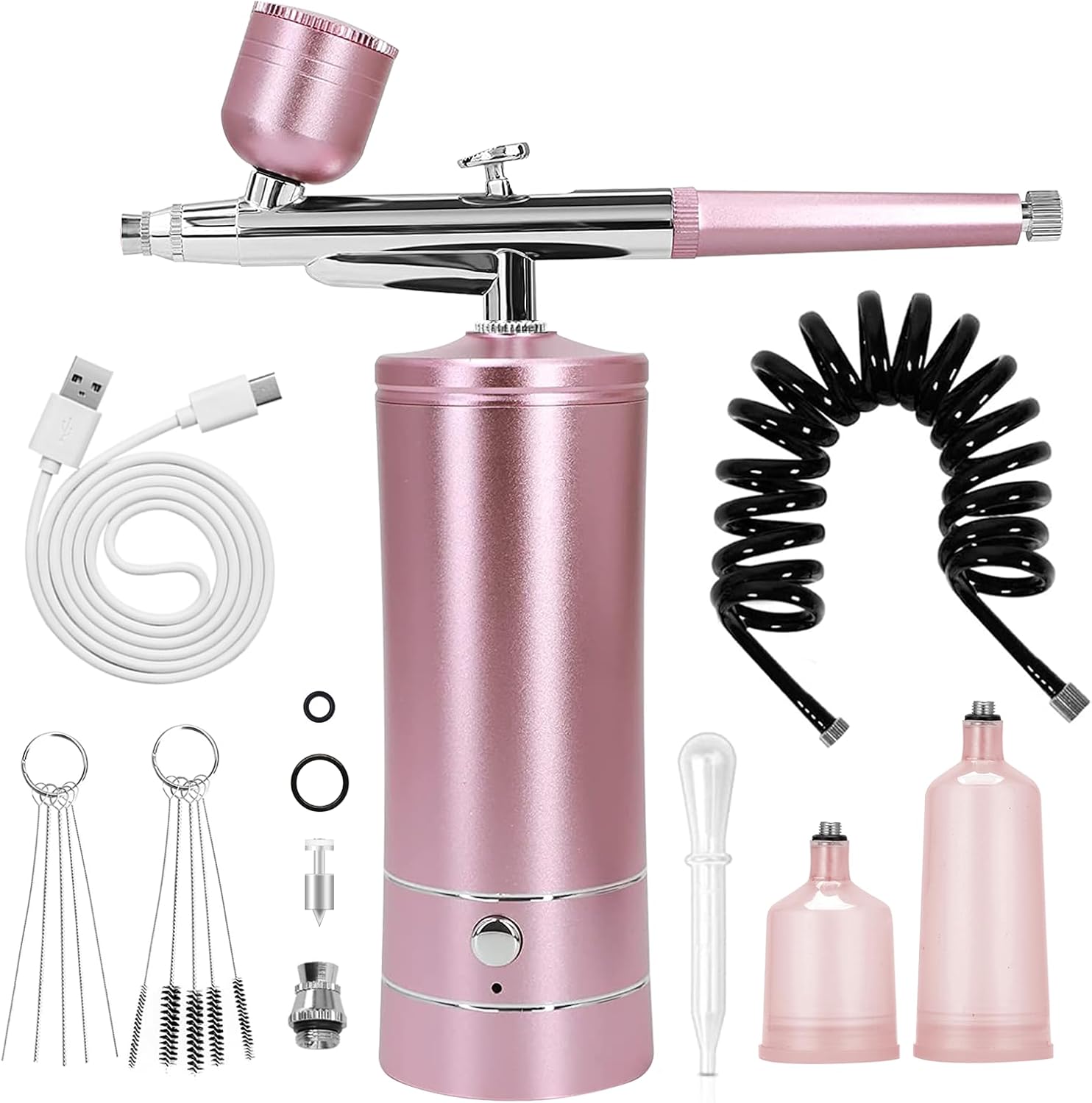 Wireless Airbrush Kit with Compressor for Nail Art, Makeup, Cake Decor (Pink)