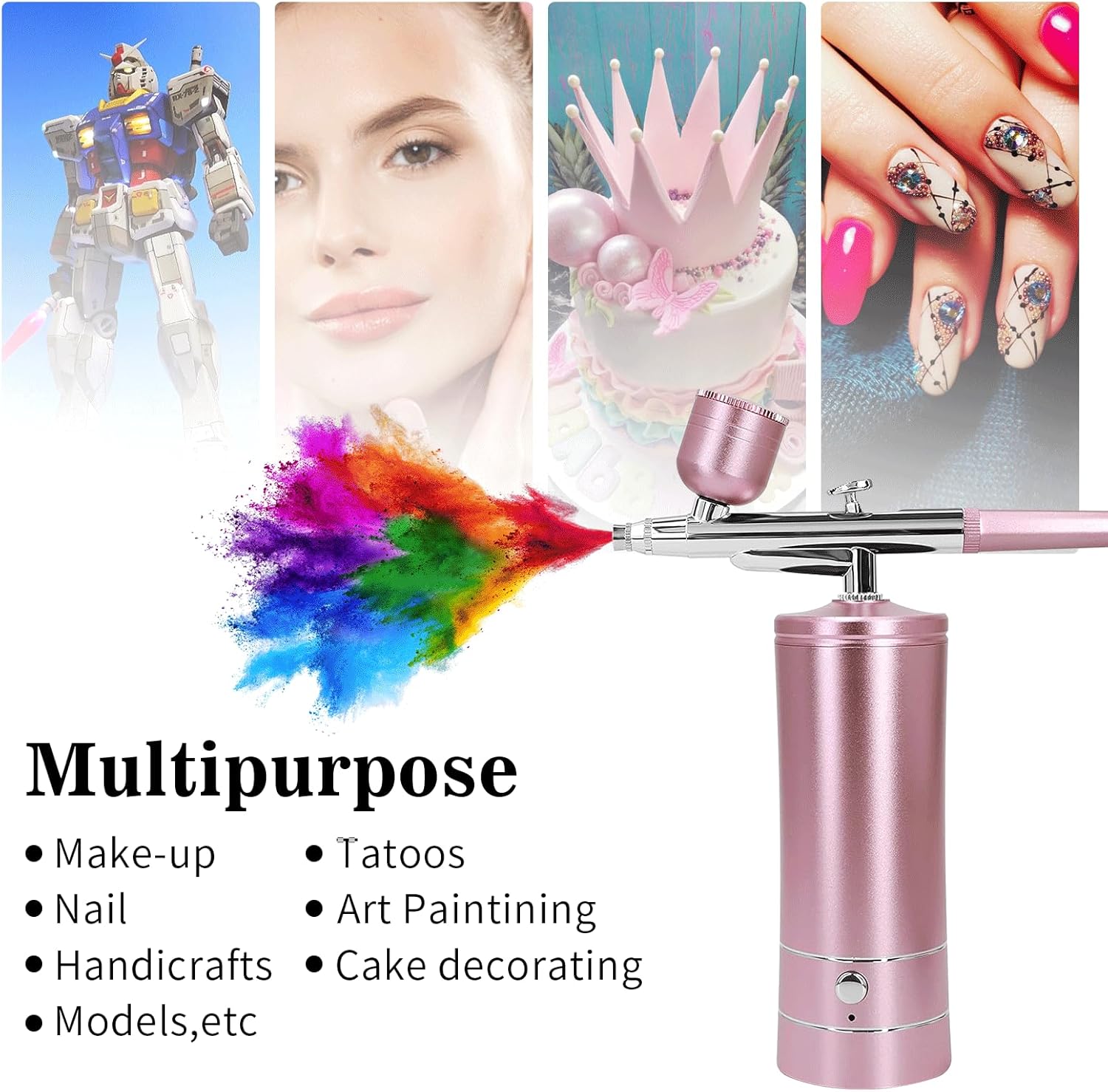 Wireless Airbrush Kit with Compressor for Nail Art, Makeup, Cake Decor (Pink) - Image 3