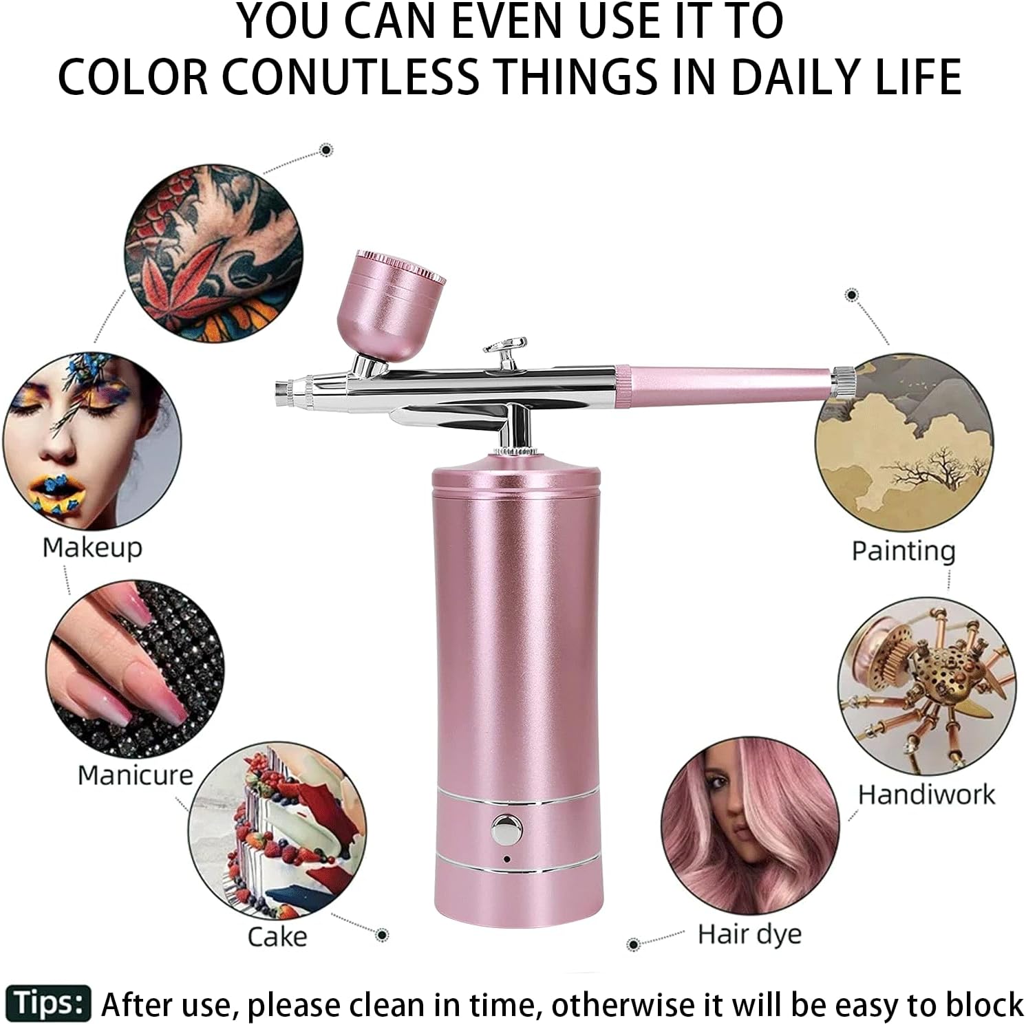 Wireless Airbrush Kit with Compressor for Nail Art, Makeup, Cake Decor (Pink) - Image 5