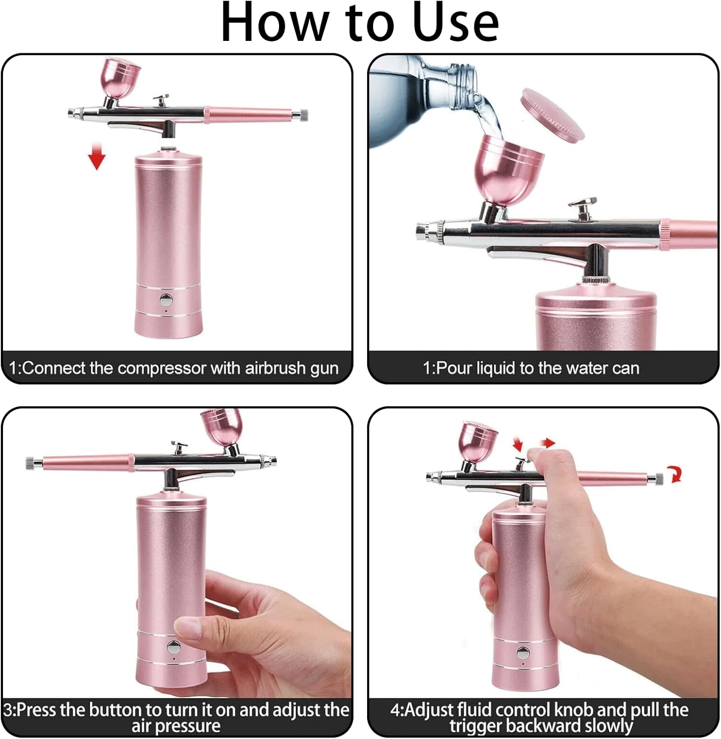 Wireless Airbrush Kit with Compressor for Nail Art, Makeup, Cake Decor (Pink) - Image 7