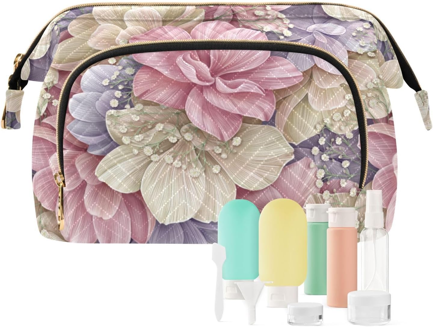 Yuiboo Floral Luxury Scandinavian Cosmetic Bag Essentials Travel Cosmetic Bag For Women Cosmetic Bags For Purse for Toiletry Travel Kit Organizer