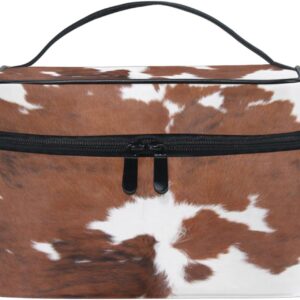 ZOEO Large Cow Print Makeup Train Case Portable Cosmetic Organizer for Women